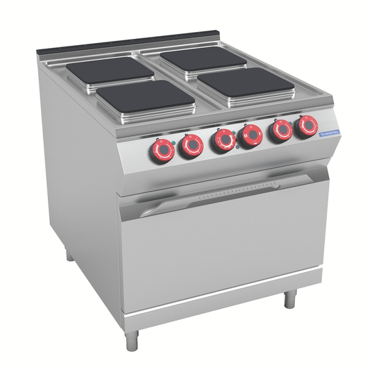 Estufa eléctrica 4 placas base abierta con horno eléctrico